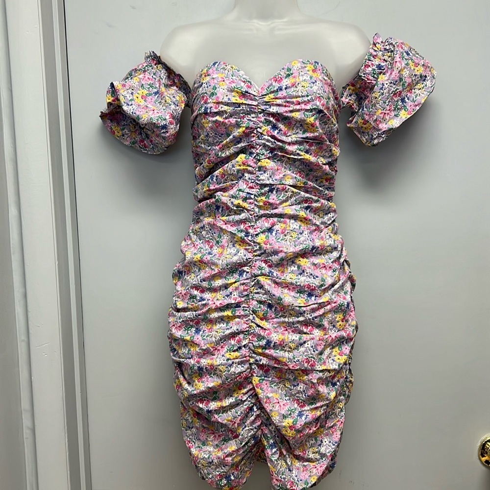 SNDYS. Women’s Floral Ruched Sweetheart Dress Size Large